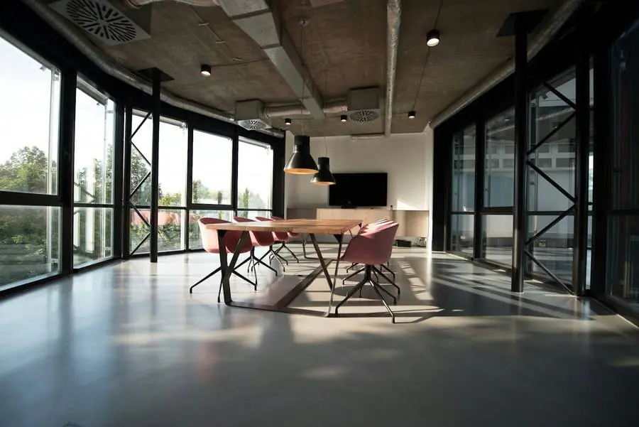 Glass-walled office floor